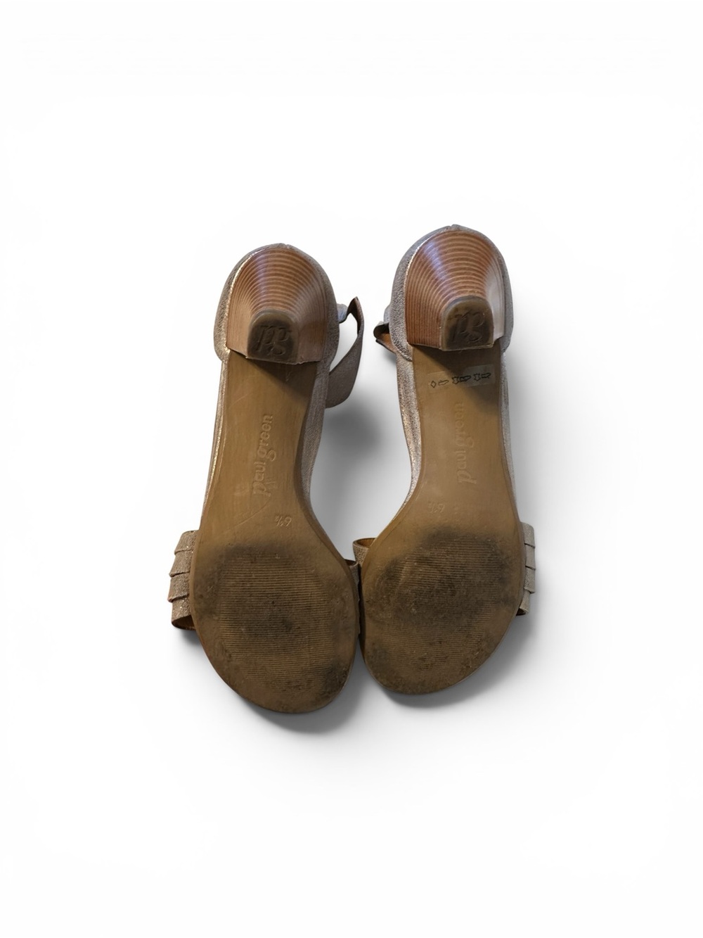 Paul Green Coco Smoke Metallic Leather Taupe Ankle-Strap Sandal Wooden Heel Sz 8 - Picture 5 of 10